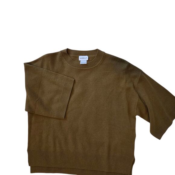 Marella Wool Short Sleeve Sweater Olive Green sz S Crewneck Loose-fit Boxy - Picture 8 of 12